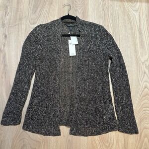 NWT! $268 Eileen Fisher Brown Black Cream XS Organic‎ Cotton SlubCardigan Fall